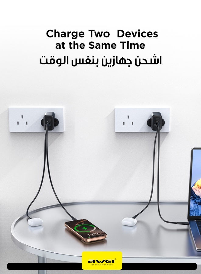 أوي شاحن حائط 35W مع كابل USB-C إلى USB-C ومقبس بريطاني - شاحن حائط مزدوج المنافذ (USB-C + USB-A) مع تقنية GaN، شحن سريع لسلسلة iPhone 17/16/15/14، سلسلة Samsung Galaxy S23/S22/S21، iPad Pro، AirPods، Huawei والمزيد، تصميم مدمج وصديق للسفر - Image 3