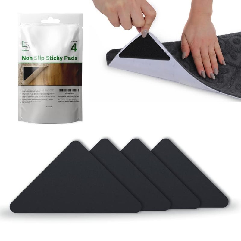 Ledgebay Rug Pad Grippers for Area Rugs  Multi Pack Reusable No Skid Washable AntiSlip Rug Pad Gripper for Hardwood Floors and Tile with DoubleSided Self Adhesive to Keep Area Rugs Flat 4