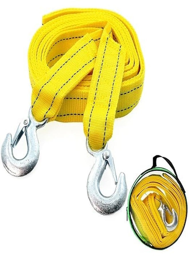 TRADY Car Towing Rope with Forged Hooks at Both The Ends Yellow Color, Made of Nylon, 3 Ton Load Capacity 4 mtr Heavy Car Cable for Emergency Belt Vehicle Pulling. - Image 1