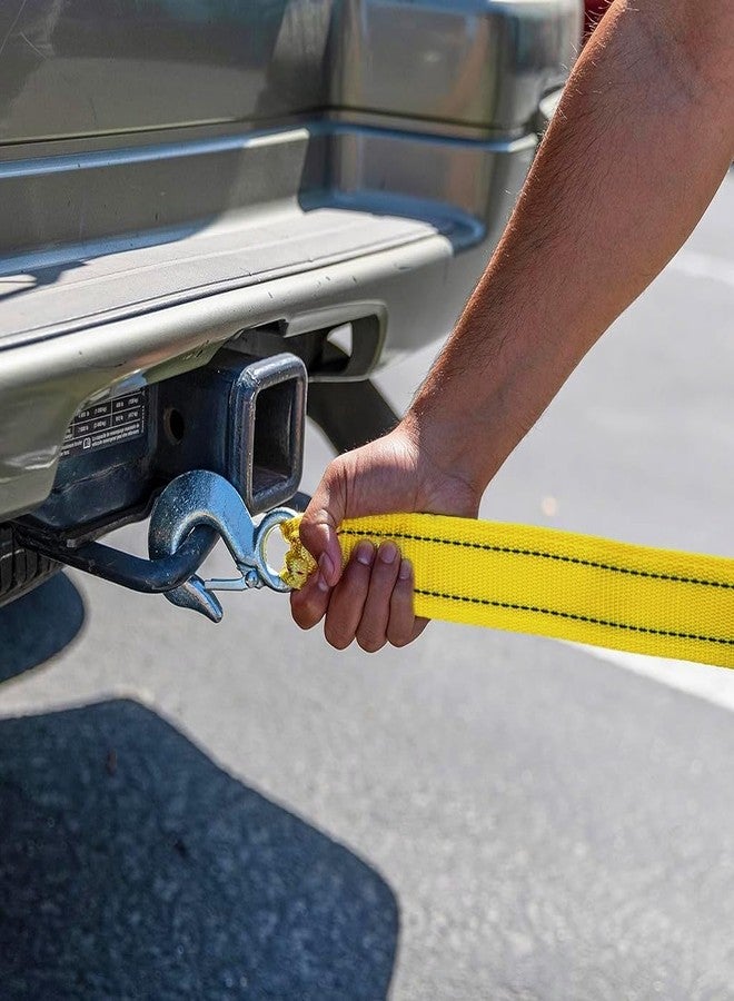 TRADY Car Towing Rope with Forged Hooks at Both The Ends Yellow Color, Made of Nylon, 3 Ton Load Capacity 4 mtr Heavy Car Cable for Emergency Belt Vehicle Pulling. - Image 4