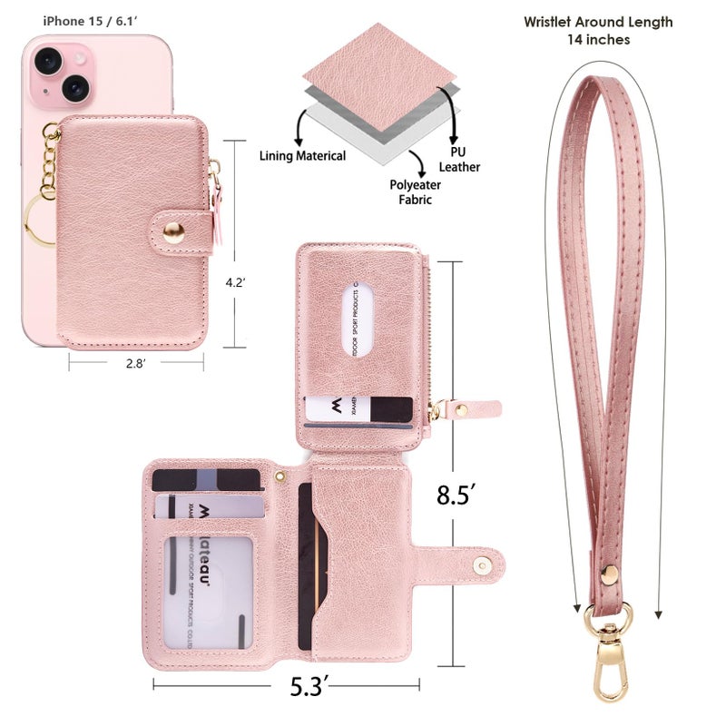 M-Plateau Card Holder, Womens Wallet PU Leather Keychain Wallet Wristlet With Zipper Coin Pocket And ID Window Gift For Women Gift Box (Pink) - Image 2