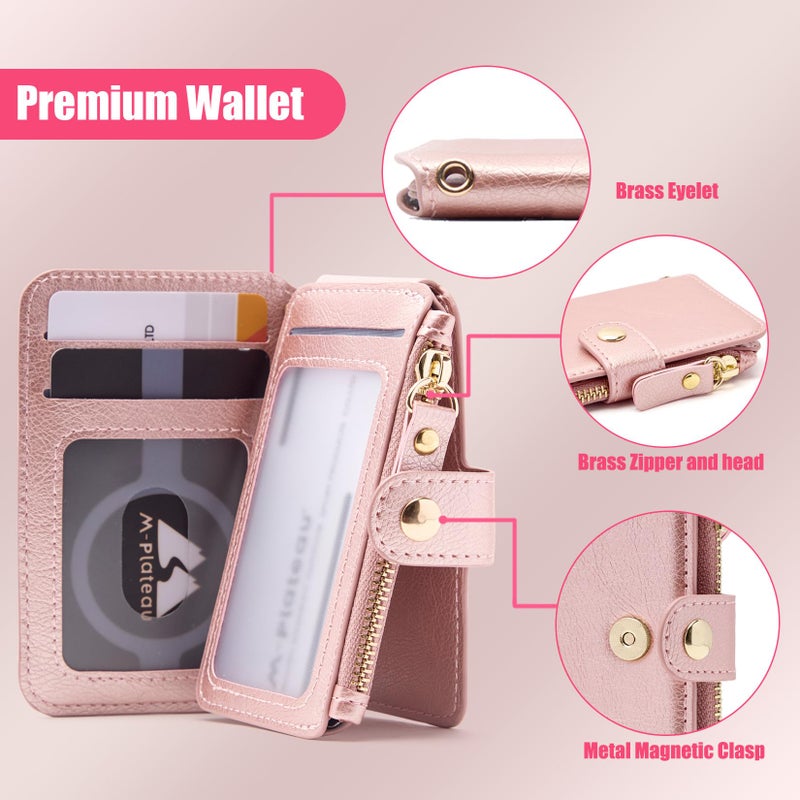 M-Plateau Card Holder, Womens Wallet PU Leather Keychain Wallet Wristlet With Zipper Coin Pocket And ID Window Gift For Women Gift Box (Pink) - Image 3