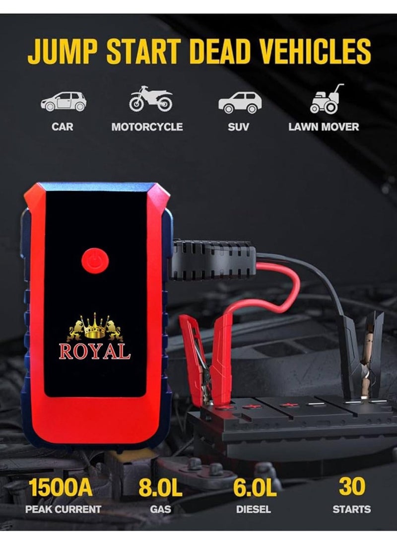 Royal - High Quality Royal Car Jump Starter Battery Pack X5 12000 Mah Portable With 2 Usb/Dc 12V Led Light - Image 1