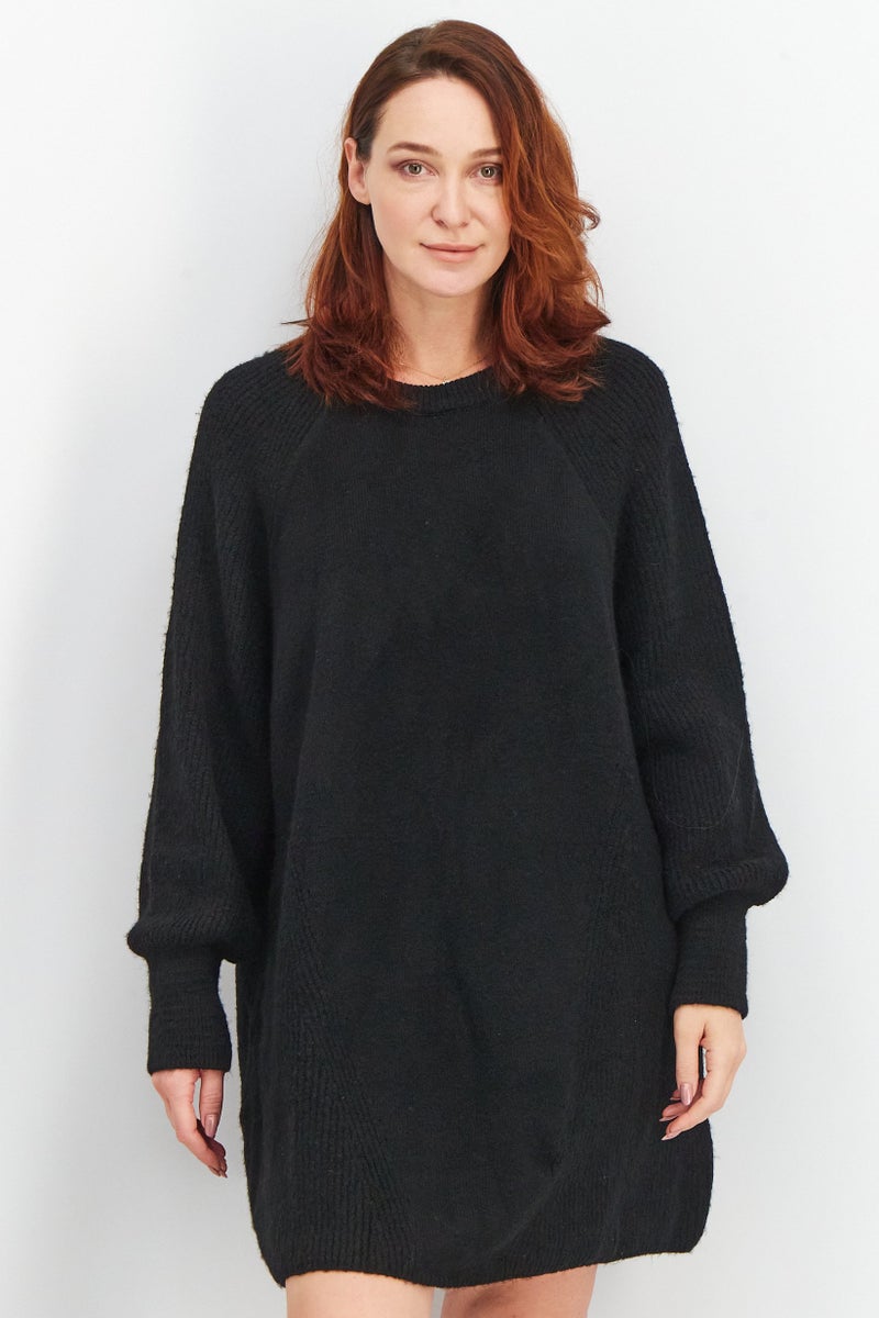 TOPSHOP Women Knitted Long Sleeve Sweater Dress, Black - Image 1