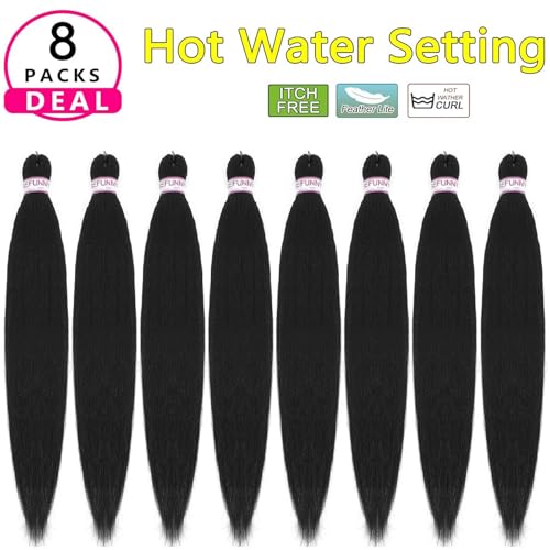 BEFUNNY Pre Stretched Braiding Hair 8 Packs 24 Inch Professional Pre Stretched Crochet Hair For Human Braiding Or Twist Natural Black Yaki Perm Straight Synthetic Hair Extension For Women(24", 1B#) - Image 2