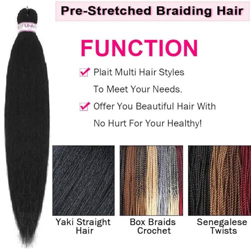 BEFUNNY Pre Stretched Braiding Hair 8 Packs 24 Inch Professional Pre Stretched Crochet Hair For Human Braiding Or Twist Natural Black Yaki Perm Straight Synthetic Hair Extension For Women(24", 1B#) - Image 4