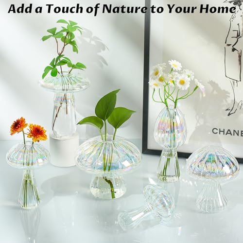 JXWENBYX Plant Propagation Station, Set of 6 Clear Mushroom Vase, Propagation Stations, Small Plant Terrarium, Unique Crystal Mushroom Jars for Plants for Hydroponics Home Garden Office Decoration (Clear) - Image 3