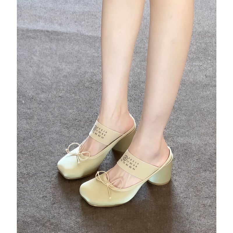 Women's Avocado Green Closed-Toe Mary Jane Bow High Heel Sandals - Image 4