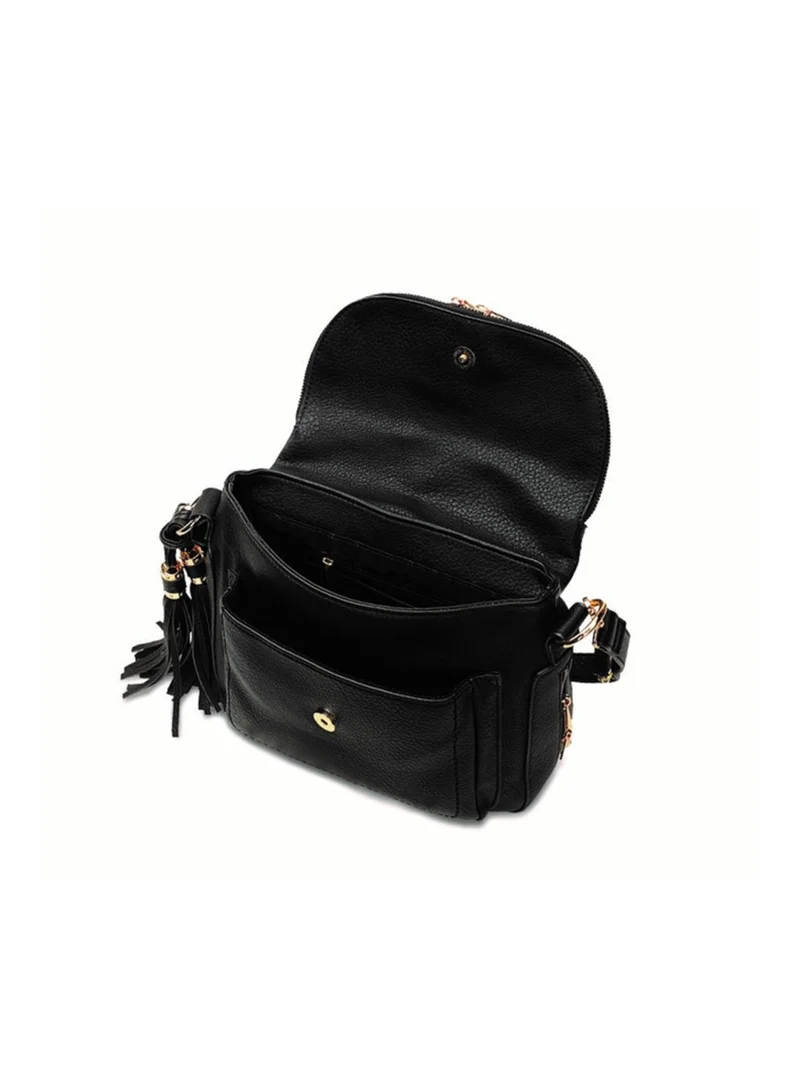 AMICA Carina Womens Leather Tassel Zip Closure Cross Body Bag - Black
