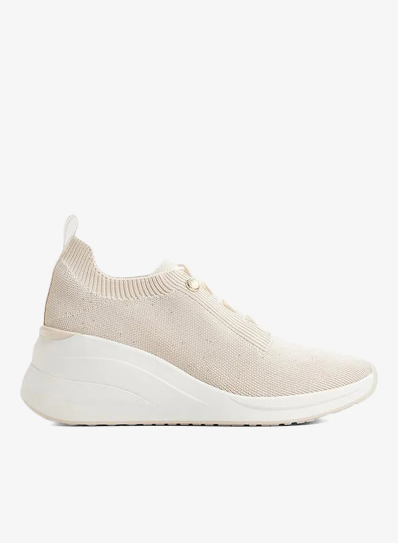 Iboni Ladies White Wedge Sneakers