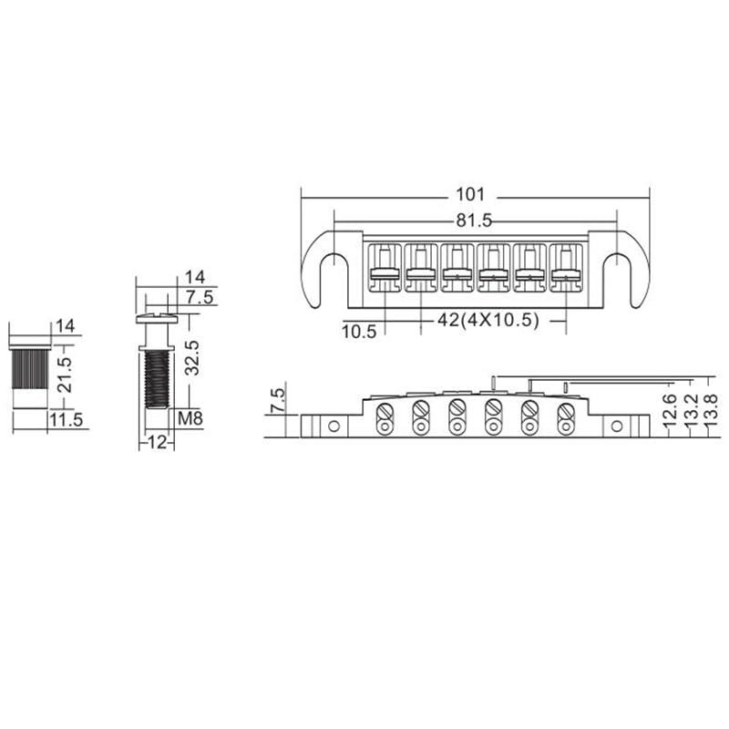 Guyker Guitar Bridge String Spacing 10.5mm, Zinc Alloy Dual-Tone Adjustable Wraparound Tune O Matic Bridge Tailpiece with Studs for 6 String Les Paul LP SG Electric Guitar (GM002, Chrome) - Image 5