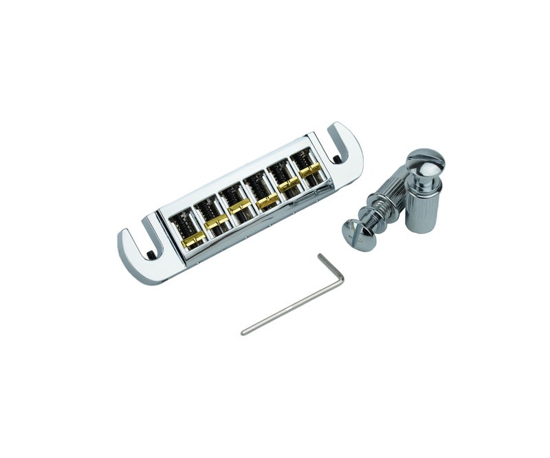 Guyker Guitar Bridge String Spacing 10.5mm, Zinc Alloy Dual-Tone Adjustable Wraparound Tune O Matic Bridge Tailpiece with Studs for 6 String Les Paul LP SG Electric Guitar (GM002, Chrome) - Image 2