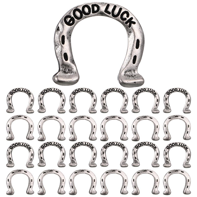 Roundfunny 24 Pcs St. Patrick's Day Horseshoe, Good Luck Pocket Token Charm Coin with Good Luck Pewter Tokens for Irish Lucky Party Favor - Image 1