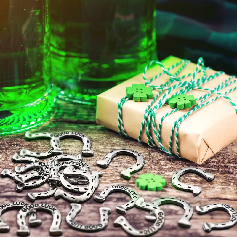 Roundfunny 24 Pcs St. Patrick's Day Horseshoe, Good Luck Pocket Token Charm Coin with Good Luck Pewter Tokens for Irish Lucky Party Favor - Image 5