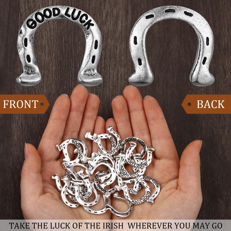 Roundfunny 24 Pcs St. Patrick's Day Horseshoe, Good Luck Pocket Token Charm Coin with Good Luck Pewter Tokens for Irish Lucky Party Favor - Image 2