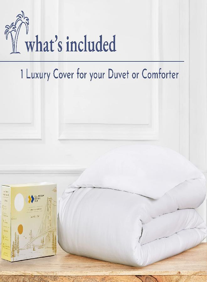 California Design Den California Design Den 100% Cotton Duvet Cover - Premium 400 Thread Count Comforter Cover, Soft Sateen Weave, Button Closure and Corner Ties (1 Piece, Pure White, Queen) - Image 4