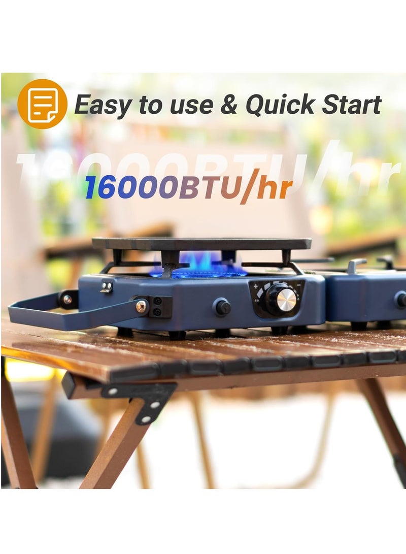 Loquat 2-Burner Camping Stove Grill - 16,000 BTU Foldable Camp Stove, Portable Cooking Stove with Piezo Ignition, Adjustable Burners, Easy-Carrying Handle, Stainless Steel Build for Camping, BBQ, Tailgating  Emergencies - Image 5