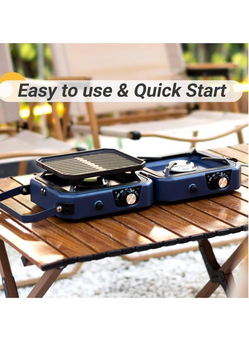 Loquat 2-Burner Camping Stove Grill - 16,000 BTU Foldable Camp Stove, Portable Cooking Stove with Piezo Ignition, Adjustable Burners, Easy-Carrying Handle, Stainless Steel Build for Camping, BBQ, Tailgating  Emergencies - Image 4