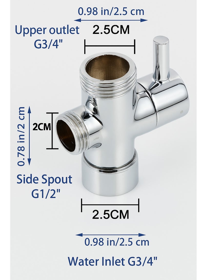 Royal Apex Shower Diverter Valve T-Type Adapter, Lower Inlet G3/4" to Side Outlet G1/2" & Upper Outlet G3/4" BSP – 3-Way Universal Faucet Diverter for Handheld Shower Head and Hose Connection - Image 2