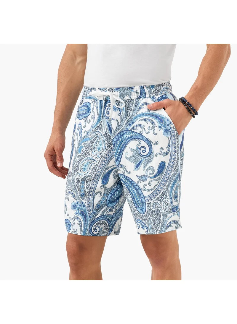 Iconic Iconic Paisley Print Shorts with Drawstring Closure and Pockets