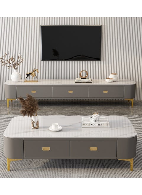 Light Luxury Glass Tea Table Simple Small Family Living Room Modern Square Storage Tea Table Soft Bag TV Cabinet Combination
