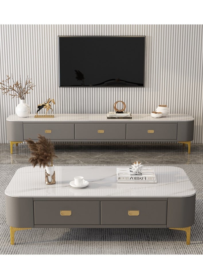 Light Luxury Glass Tea Table Simple Small Family Living Room Modern Square Storage Tea Table Soft Bag TV Cabinet Combination