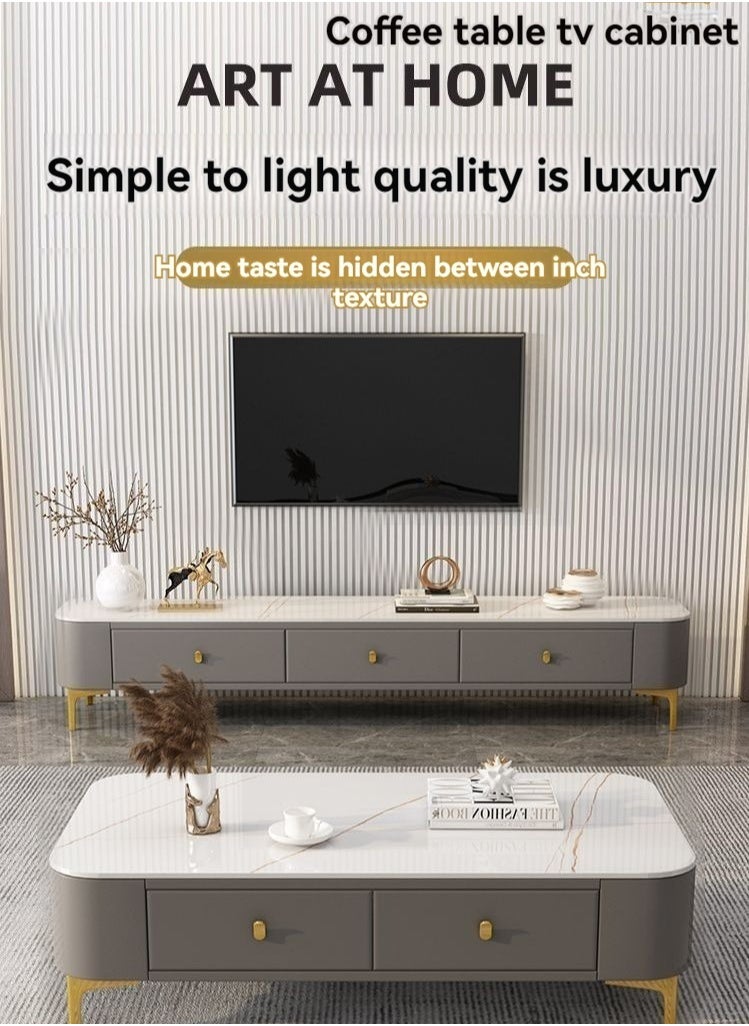 Light Luxury Glass Tea Table Simple Small Family Living Room Modern Square Storage Tea Table Soft Bag TV Cabinet Combination