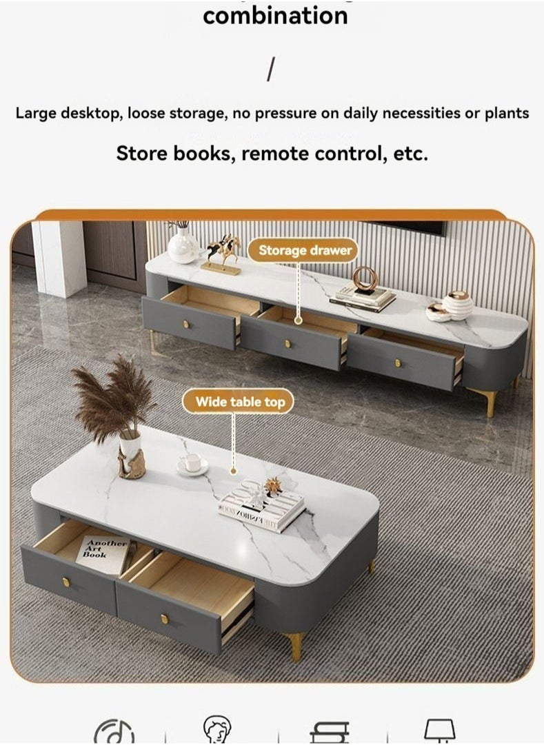 Light Luxury Glass Tea Table Simple Small Family Living Room Modern Square Storage Tea Table Soft Bag TV Cabinet Combination
