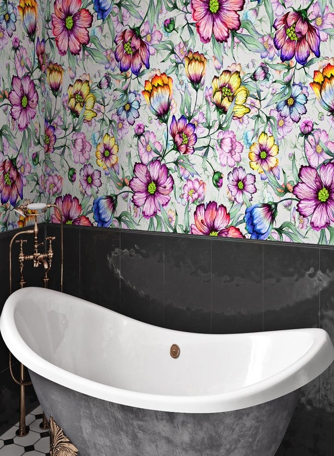 ReWallpaper 17.5in X 23ft Dark Purple Floral Wallpaper Peel and Stick Vintage Flowers Removable Wallpaper for Bathroom Bedroom Laundry Room Walls Renter Friendly Stick on Wall Murals - Image 2