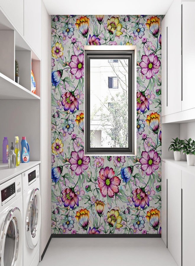 ReWallpaper 17.5in X 23ft Dark Purple Floral Wallpaper Peel and Stick Vintage Flowers Removable Wallpaper for Bathroom Bedroom Laundry Room Walls Renter Friendly Stick on Wall Murals - Image 4