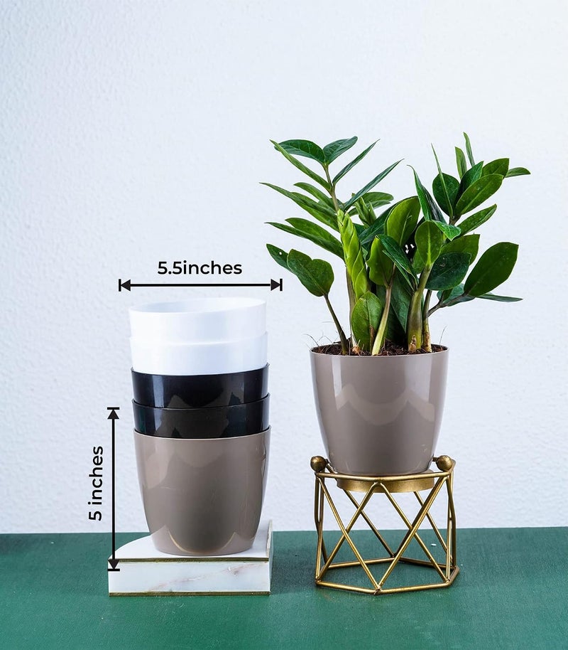 Nurturing Green مجموعة نارتشرينج جرين® المكونة من 6 أواني بلاستيكية 'عارية' متنوعة (بعرض 4.5 بوصة) لتزيين المنزل والحديقة (بدون نباتات | اللون: أبيض، أسود، موكا) - Image 4