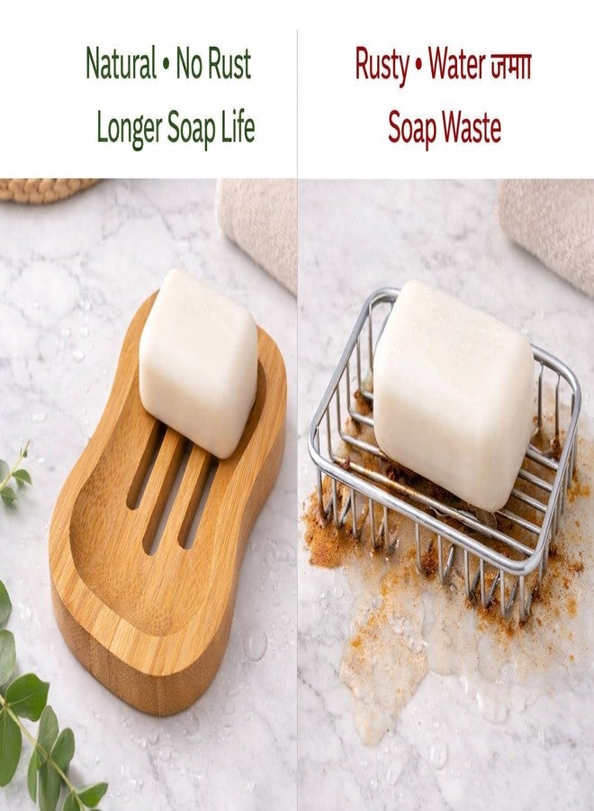 TeraaBliss Bamboo Soap Dish (Rectangle & Curved Design) | Eco-Friendly Wooden Soap Holder Drain Slots | Non-Slip Soap Tray for Bathroom, Kitchen & Wash Basin | Durable & Water Resistant (Curved Soap Holder) - Image 3