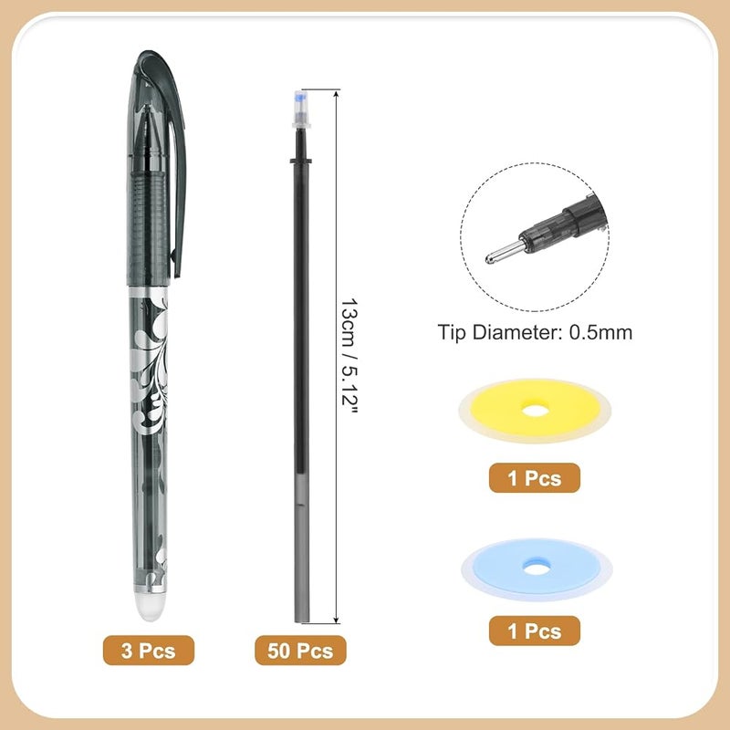 PATIKIL 3Pack Erasable Gel Pens with 50 Refills & 2 Erasers, 0.5mm Heat Erasable Pens for Fabric Black Ink Fabric Markers for Sewing Quilting Planner Writing - Image 2