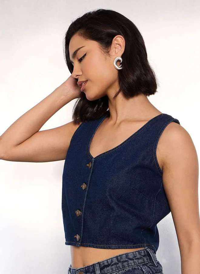 ساسافراس Denim Crop Top for Women