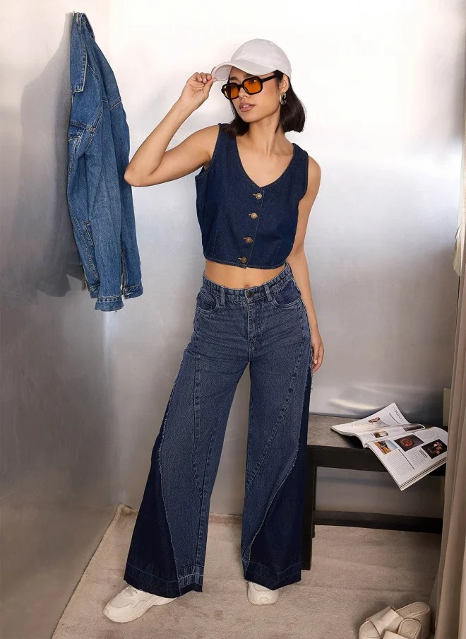 ساسافراس Denim Crop Top for Women