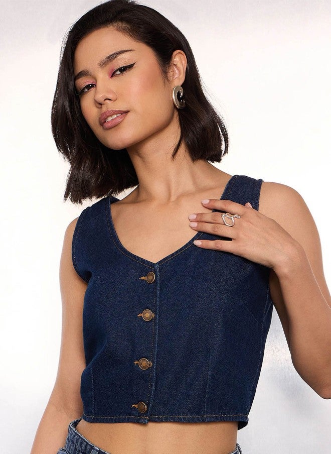 ساسافراس بلوزة دنيم قصيرة للنساء - Image 1