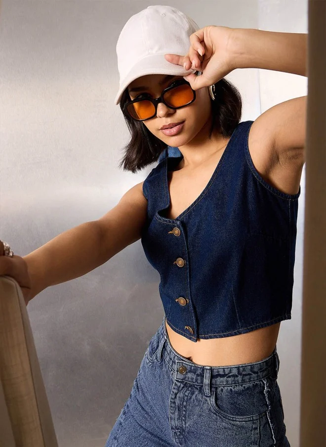 ساسافراس Denim Crop Top for Women