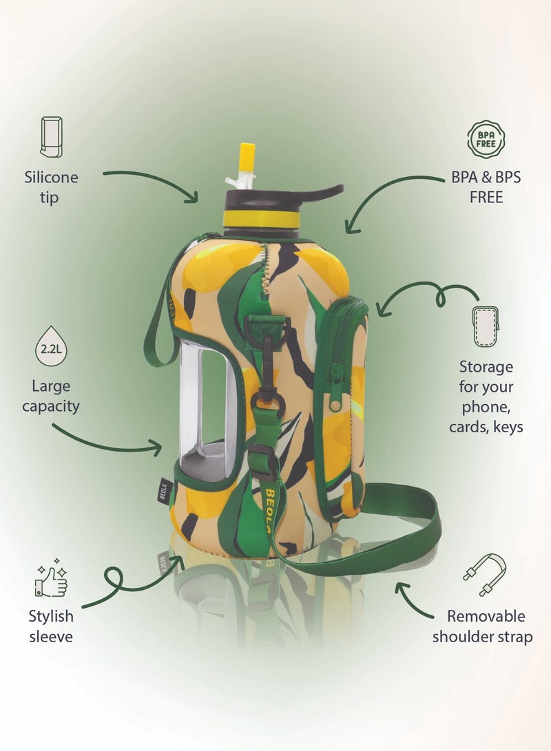 BEOLA Large Gym Half Gallon Water Bottle with Case, Life Lemons - 2.2L - Image 5