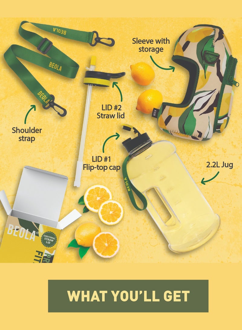 BEOLA Large Gym Half Gallon Water Bottle with Case, Life Lemons - 2.2L - Image 3