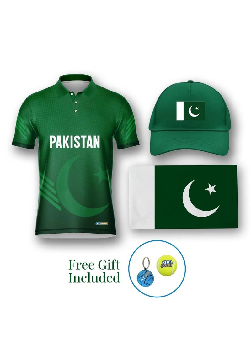Khelsouq Pakistan Cricket Fan Jersey - with cap and Flag (Free Gift Included) - Image 1