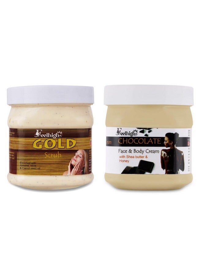 Feelhigh Face and Body Gold Scrub 500gm Skin Shiny And Cream 500gm - Skin care and Facial Products -Man woman (Gold Scrub And Chocolate Cream) - Image 1