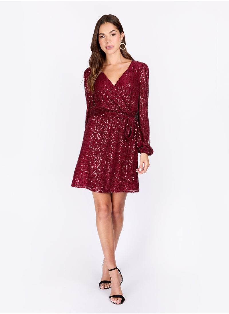 Little Mistress - Tie Detailed Puff Sleeve Dress - Image 1