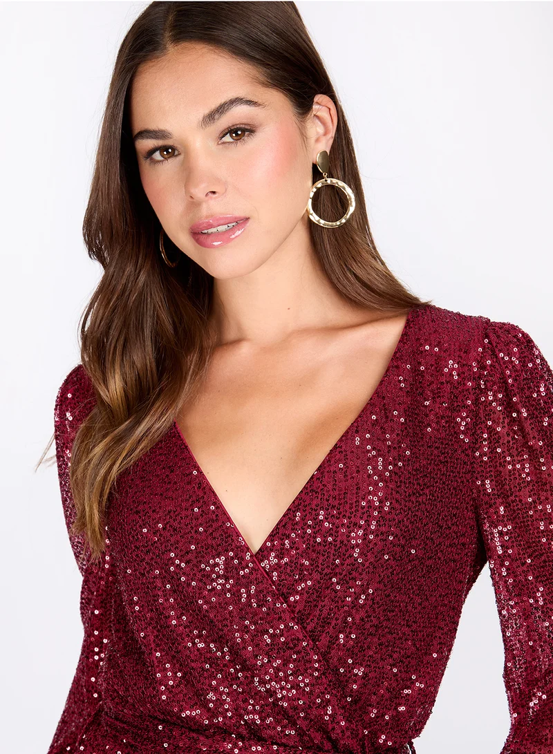 Little Mistress Sequin Wrap Dress