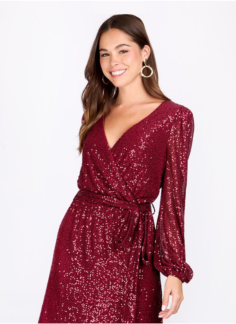 Little Mistress - Tie Detailed Puff Sleeve Dress - Image 1