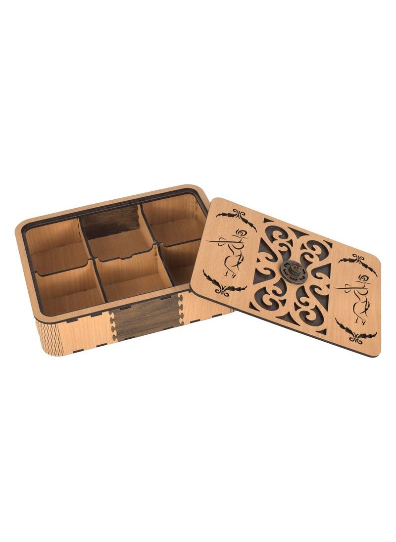 AVAD AVAD Wood Dry Fruit Box Handmade Handcrafted Wooden Large Size big squer desing Dry Fruit Box for Gift Food Storage Spice Box 6 Compartment Storage Box Masala Box Set  - Image 1