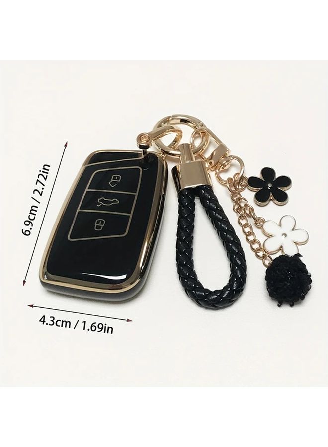 Gray Blue Key Fob Cover With Keychain Golden Edge Case Holder For Vw Atlas Alltrack Jetta Passat Tiguan - Image 5