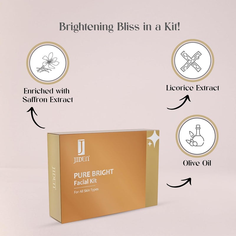 JIDEN Pure Bright Facial Kit 260gm Enriched with Saffron Extract Licorice Extract Aloe Vera Olive Oil Deep Nourishment Tan Blemish Reduction Natural Glow Enhancer 6Step Skin Hydrating - Image 3
