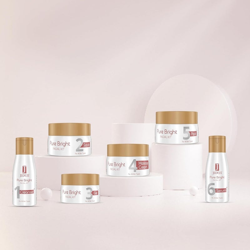 JIDEN Pure Bright Facial Kit 260gm Enriched with Saffron Extract Licorice Extract Aloe Vera Olive Oil Deep Nourishment Tan Blemish Reduction Natural Glow Enhancer 6Step Skin Hydrating - Image 2