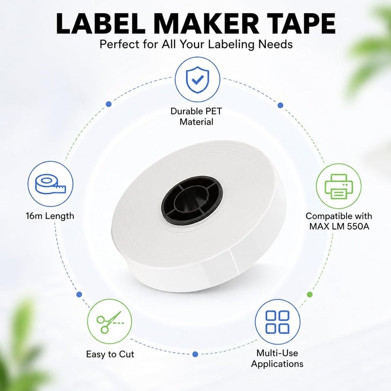 Label Maker Tape Replacement, Waterproof Clear Printing, 16m Long 12mm Wide - Durable PET Material, Scratch, Ideal for Cable and Switch Identification (White) - Image 3