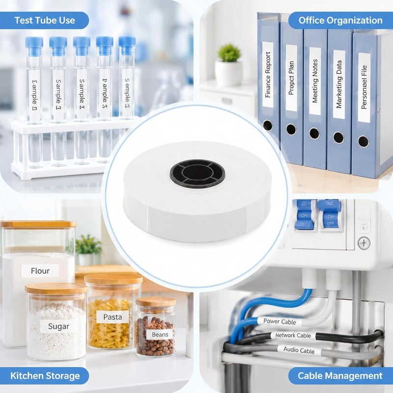 Label Maker Tape Replacement, Waterproof Clear Printing, 16m Long 12mm Wide - Durable PET Material, Scratch, Ideal for Cable and Switch Identification (White) - Image 4